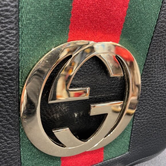 Gucci Pebbled Calfskin Web Blondie Hobo Black (JB1361) - Picture 3 of 13